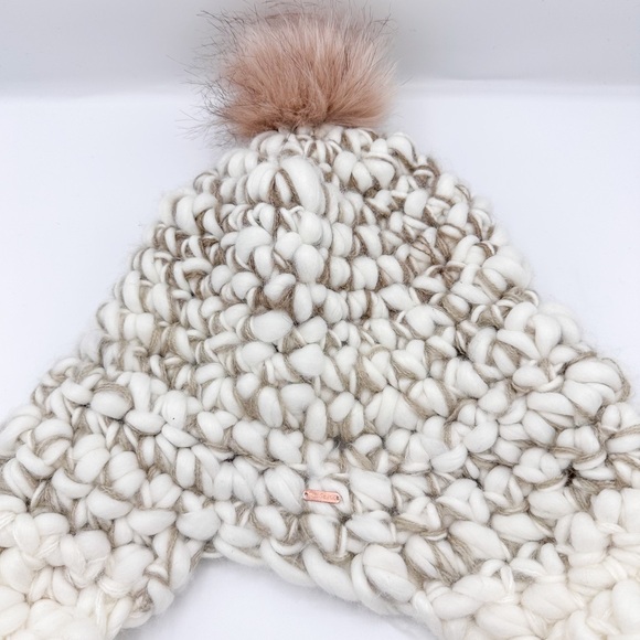 Free People Snow Castle Trapper Chunky Knit Pom Pom Long Winter Hat - Picture 5 of 6